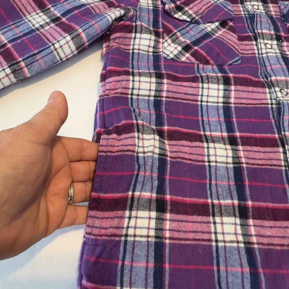 LL Bean Kid Purple Plaid Fleece Lined Hooded Flannel Shirt Jacket M 10-12 502123